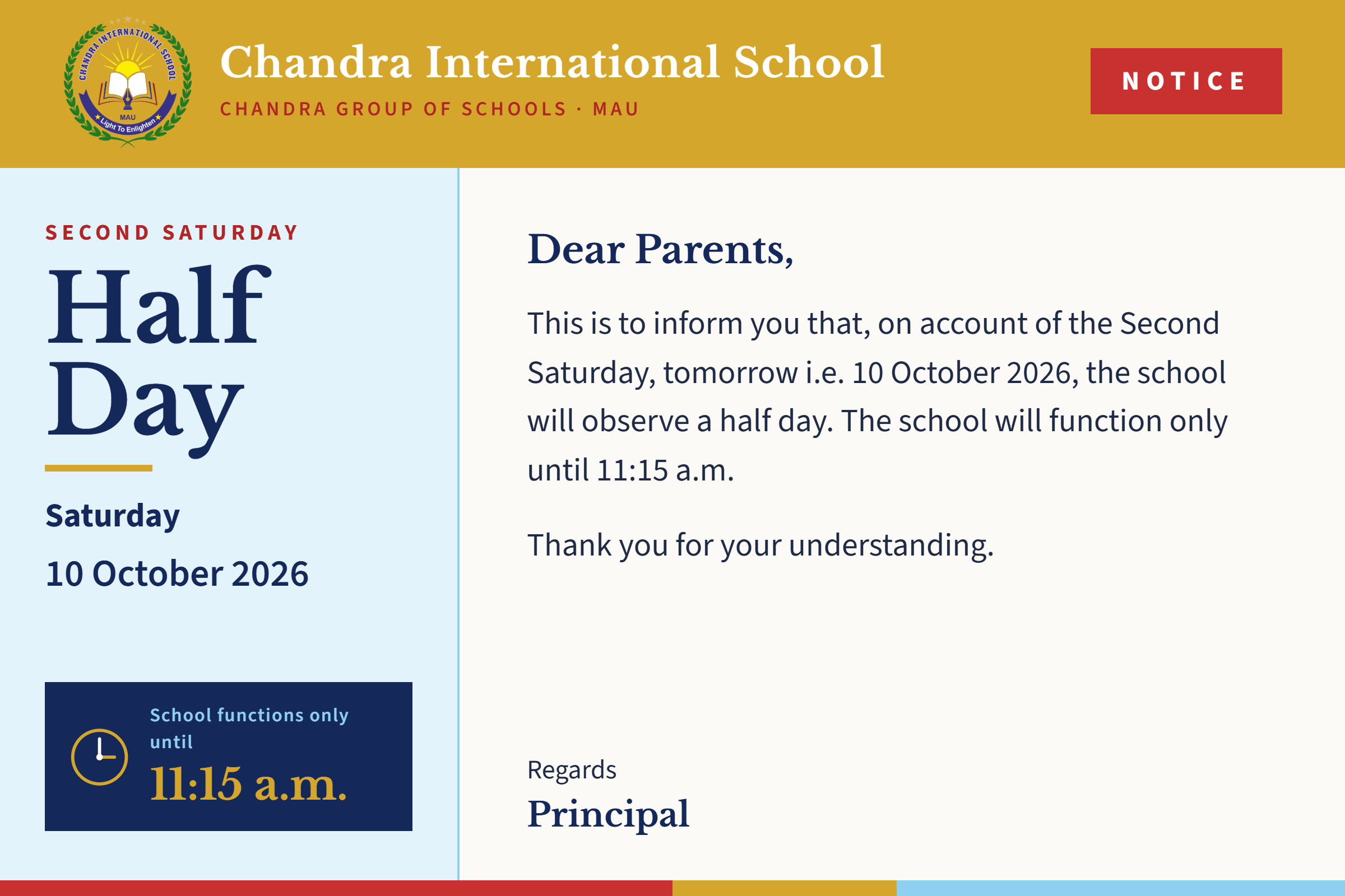 HALF DAY NOTICE
