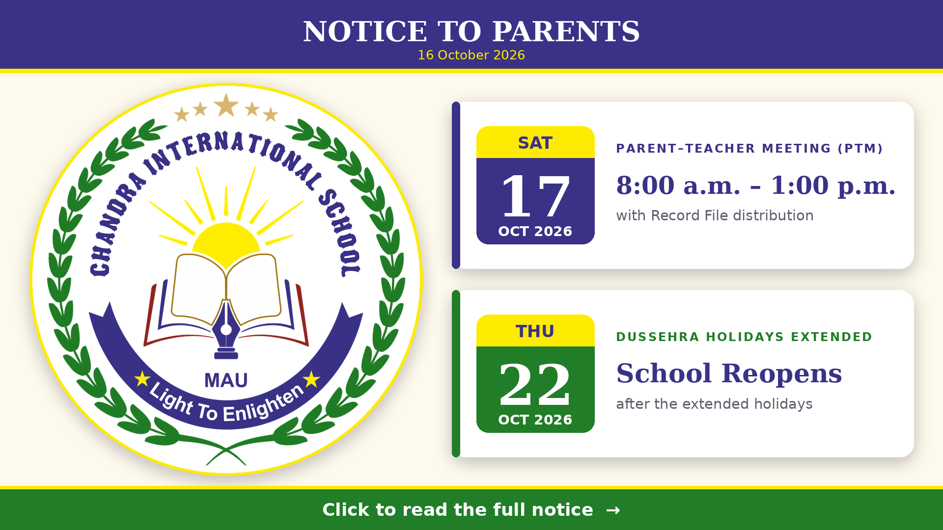 Parent–Teacher Meeting (PTM) Notice
