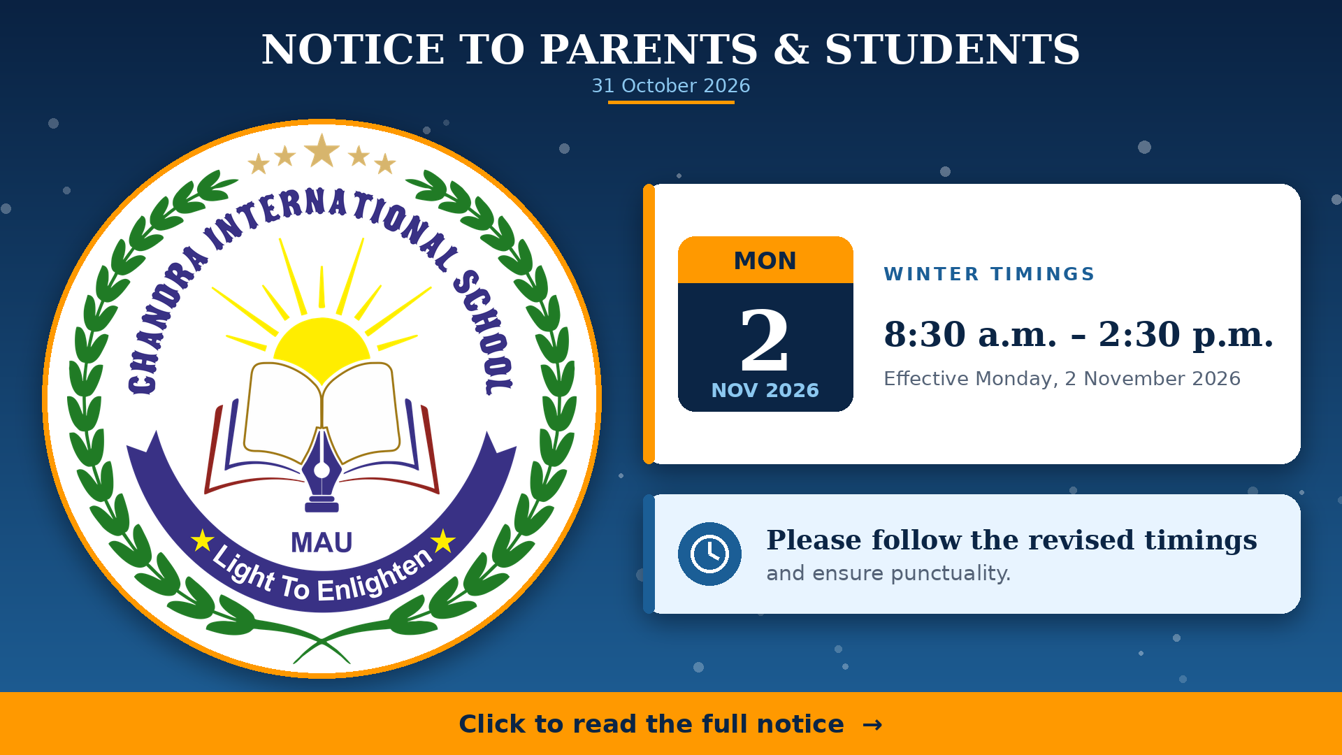 Revised School Timings